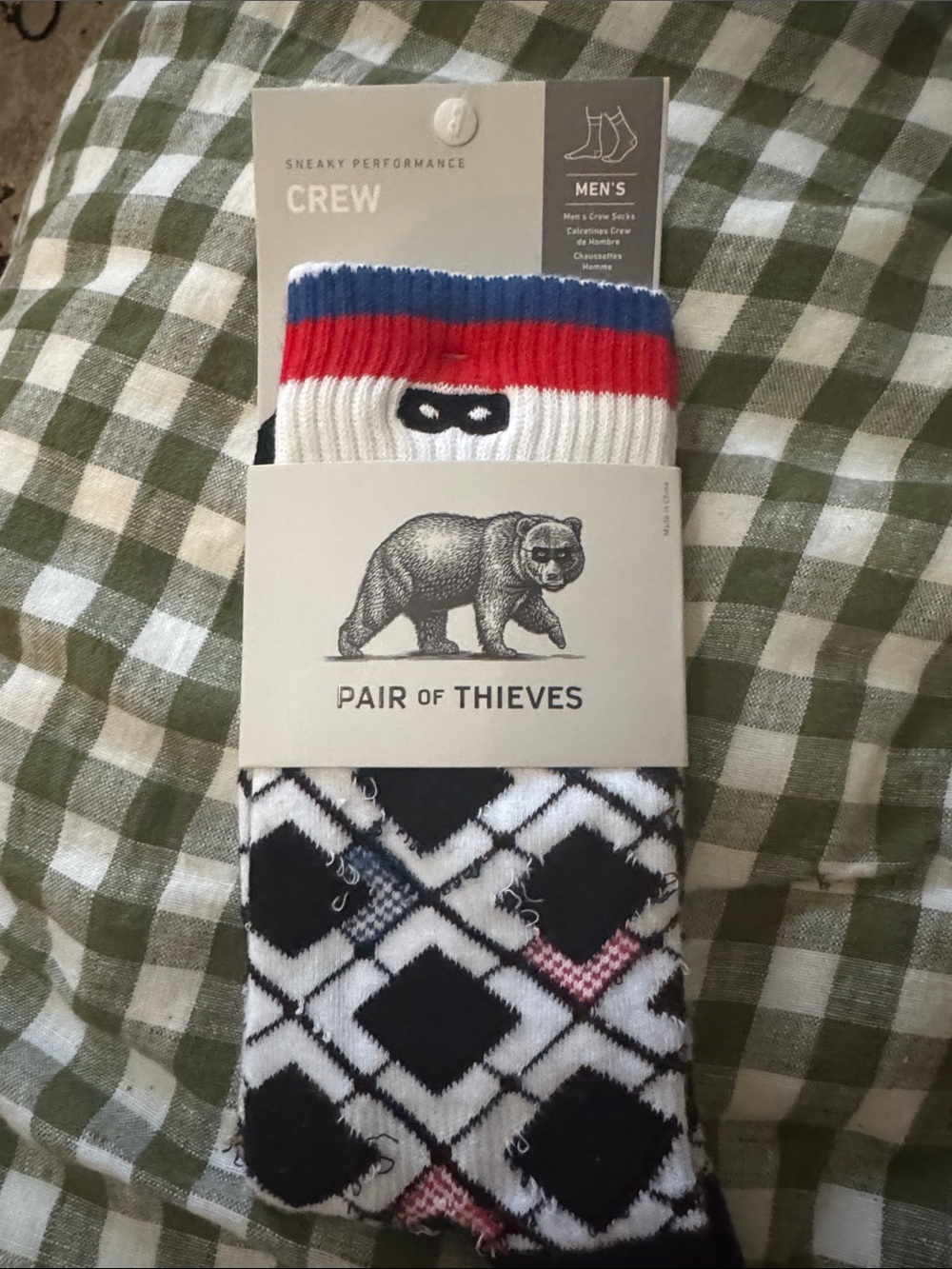 Pair of Thieves Men’s Crew Socks - Black, White & Red Accent